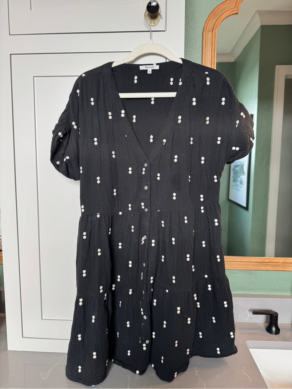 Madewell Black Polka Dot V-Neck Tiered Dress